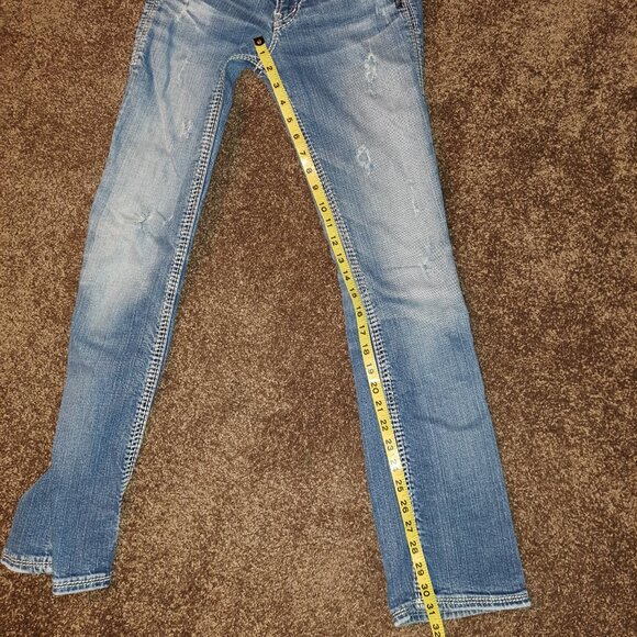 Silver SUKI 17" Distressed With Embroidered Pockets Western Glove Works Jeans - Picture 11 of 12